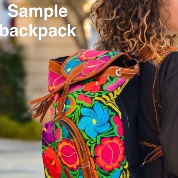 Mexican backpack, 100% cotton backpack women’s backpack, embroidered backpack main image 5